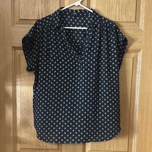 Express Blue Short Sleeve Notched Collar Blouse